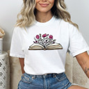 XXL White Floral Blooming Book Comfort Colors Tee, Book Lovers Tee, Reading Shirt 