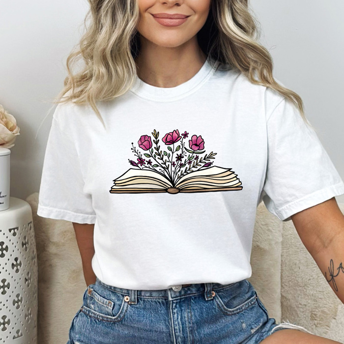 Floral Blooming Book Comfort Colors Tee, Book Lovers Tee, Reading Shirt 