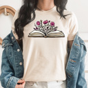 XXL Cream Floral Blooming Book Graphic Tee, Book Lovers Tee, Reading Shirt 