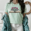 XXL Mint Floral Blooming Book Graphic Tee, Book Lovers Tee, Reading Shirt 