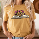 XXL Mustard Floral Blooming Book Graphic Tee, Book Lovers Tee, Reading Shirt 