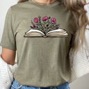 XXL Olive Floral Blooming Book Graphic Tee, Book Lovers Tee, Reading Shirt 