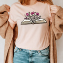 XXL Peach Floral Blooming Book Graphic Tee, Book Lovers Tee, Reading Shirt 