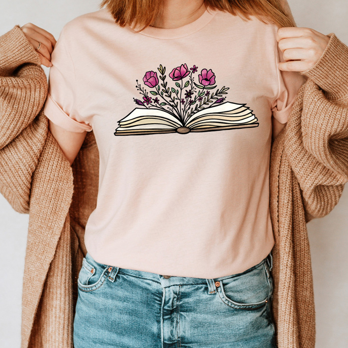 Floral Blooming Book Graphic Tee, Book Lovers Tee, Reading Shirt 