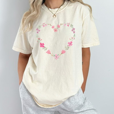 Watercolor Floral Heart Comfort Colors Tee, Spring Floral Tee, Spink Flower Heart Shirt 