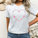  Watercolor Floral Heart Graphic Tee, Spring Floral Tee, Spink Flower Heart Shirt 