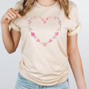 XXL Cream Watercolor Floral Heart Graphic Tee, Spring Floral Tee, Spink Flower Heart Shirt 