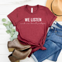 XXL Maroon We Listen And Don't Judge Graphic Tee Funny Trendy Shirt