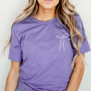 XXL Purple Dainty Girly Bow Graphic Tee, Coquet Bow Shirt 