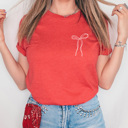 XXL Heather Red Dainty Girly Bow Graphic Tee, Coquet Bow Shirt 