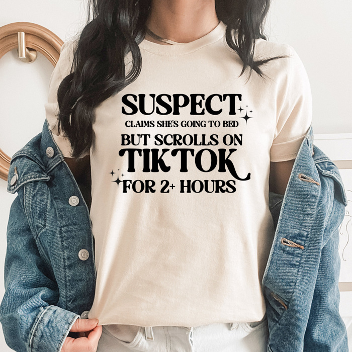 Suspect Scrolls On Tik Tok For Two Hours Graphic Tee, Funny Shirt