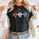 Large Black All American Girl Coquette Bow Graphic Tee, Red White And Blue Bow Shirt, Parotitic Tee