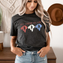 Large Charcoal All American Girl Coquette Bow Graphic Tee, Red White And Blue Bow Shirt, Parotitic Tee