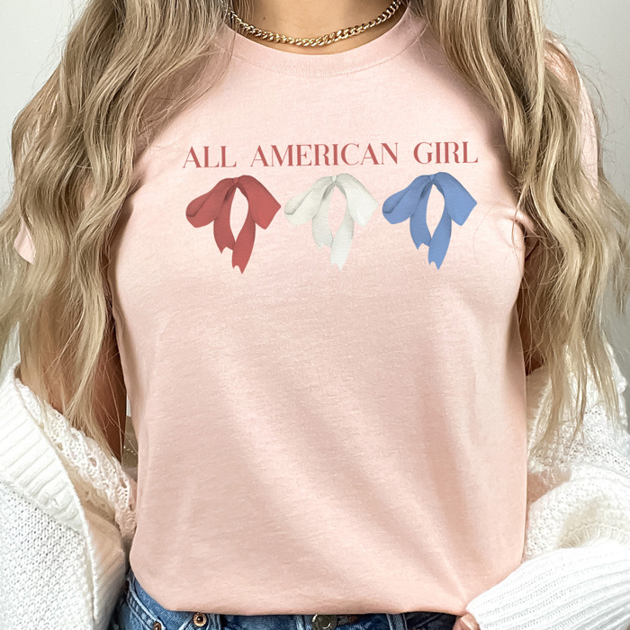 All American Girl Coquette Bow Graphic Tee, Red White And Blue Bow Shirt, Parotitic Tee