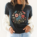 XXL Black Wildflower Bouquet Graphic Tee, Floral Wild Shirt, Flower Patch Tee