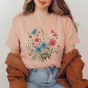 Large Peach Wildflower Bouquet Graphic Tee, Floral Wild Shirt, Flower Patch Tee