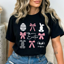 XXL Black Happy Easter Pink Bows And Ester Bunnies Comfort Colors Tee, Easter Girly Shirt, Coquette 