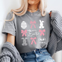 XXL Gray Happy Easter Pink Bows And Ester Bunnies Comfort Colors Tee, Easter Girly Shirt, Coquette 