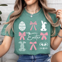 XXL Light Green Happy Easter Pink Bows And Ester Bunnies Comfort Colors Tee, Easter Girly Shirt, Coquette 