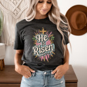  He Is Risen Vintage Easter Graphic Tee, Cross Jesus Shirt 