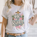  He Is Risen Vintage Easter Graphic Tee, Cross Jesus Shirt 