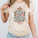 XXL Cream He Is Risen Vintage Easter Graphic Tee, Cross Jesus Shirt 