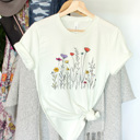 Large Citron Doodle Wild Flowers Graphic Tee, Spring Time Floral Shirt, Summer Tee 