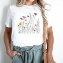 Large White Doodle Wild Flowers Graphic Tee, Spring Time Floral Shirt, Summer Tee 