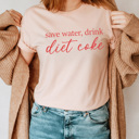 Small Peach Save Water Drink Soda Graphic Tee, Caffeine Lover Shirt 