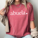 Small Crimson Abuela Mom Heart Comfort Colors Tee, Mother's Day Shirt, Abuela, Auntie, Gigi, Grammy, Grandma, Mama, Mimi, Mom, Mommy, Nana, Nany, Oma, Wifey