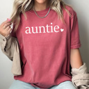 Small Crimson Auntie Mom Heart Comfort Colors Tee, Mother's Day Shirt, Abuela, Auntie, Gigi, Grammy, Grandma, Mama, Mimi, Mom, Mommy, Nana, Nany, Oma, Wifey