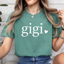 Small Light Green Gigi Mom Heart Comfort Colors Tee, Mother's Day Shirt, Abuela, Auntie, Gigi, Grammy, Grandma, Mama, Mimi, Mom, Mommy, Nana, Nany, Oma, Wifey