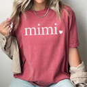 Small Crimson Mimi Mom Heart Comfort Colors Tee, Mother's Day Shirt, Abuela, Auntie, Gigi, Grammy, Grandma, Mama, Mimi, Mom, Mommy, Nana, Nany, Oma, Wifey