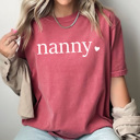 Small Crimson Nanny Mom Heart Comfort Colors Tee, Mother's Day Shirt, Abuela, Auntie, Gigi, Grammy, Grandma, Mama, Mimi, Mom, Mommy, Nana, Nany, Oma, Wifey