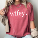 Small Crimson Wifey Mom Heart Comfort Colors Tee, Mother's Day Shirt, Abuela, Auntie, Gigi, Grammy, Grandma, Mama, Mimi, Mom, Mommy, Nana, Nany, Oma, Wifey