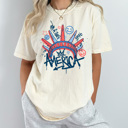 Medium Ivory America Graffiti Style Comfort Colors Tee, Statue Of Liberty Shirt, 4th Of July Tee