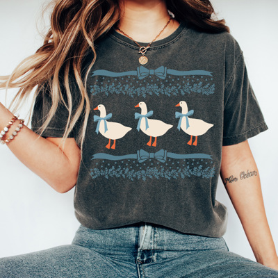 Vintage Blue Ribbon Goose Comfort Colors Tee, Silly Goose Shirt, Coqutte Bow Tee 
