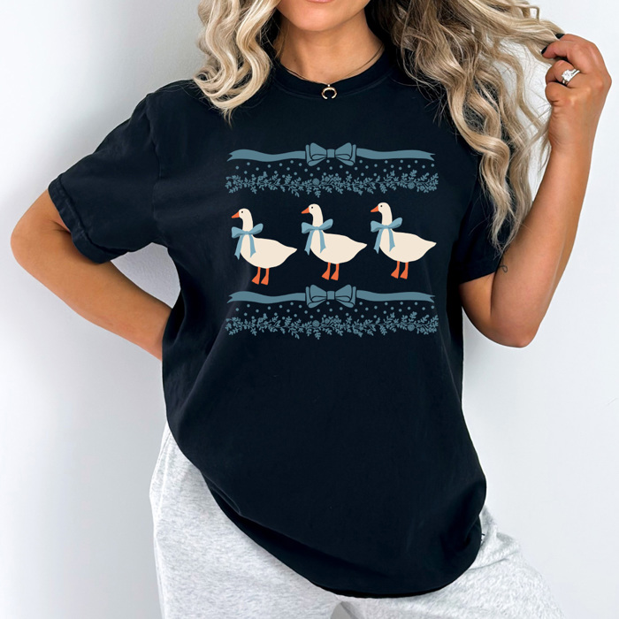 Vintage Blue Ribbon Goose Comfort Colors Tee, Silly Goose Shirt, Coqutte Bow Tee 