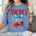 XXL Blue Jean America Patriotic Cherries Comfort Colors Tee, 4th Of July Shirt, Stars And Stripes Graphic Tee