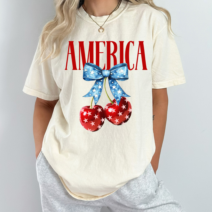 America Patriotic Cherries Comfort Colors Tee, 4th Of July Shirt, Stars And Stripes Graphic Tee