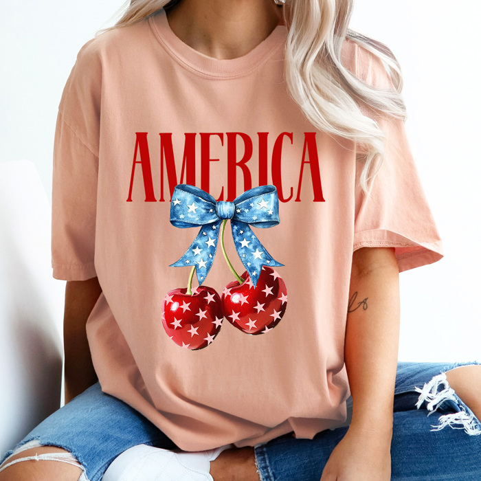 America Patriotic Cherries Comfort Colors Tee, 4th Of July Shirt, Stars And Stripes Graphic Tee