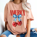 XL Peachy America Patriotic Cherries Comfort Colors Tee, 4th Of July Shirt, Stars And Stripes Graphic Tee