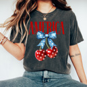 XXL Pepper America Patriotic Cherries Comfort Colors Tee, 4th Of July Shirt, Stars And Stripes Graphic Tee