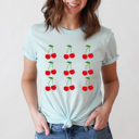 XL Purist Blue Sweet Cherries Grid Basic Graphic Tee, Fun Fruit Shirt, Cherry Printed Tee