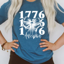 XXL Deep Teal America 1776 Bow Graphic Tee, Patriotic American Shirt, 1776 4th Of July Tee
