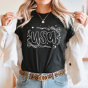 XXL Black USA Dainty Bow Graphic Tee, Stars And Bow Shirt, Patriotic Printed Tee, 4th Of July Tee