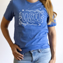 XXL Royal Blue USA Dainty Bow Graphic Tee, Stars And Bow Shirt, Patriotic Printed Tee, 4th Of July Tee