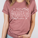 Medium Mave USA Dainty Bow Graphic Tee, Stars And Bow Shirt, Patriotic Printed Tee, 4th Of July Tee