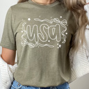 XXL Olive USA Dainty Bow Graphic Tee, Stars And Bow Shirt, Patriotic Printed Tee, 4th Of July Tee