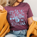 XXL Plum 4th Of July Favorites Graphic Tee, Patriotic USA Shirt, American Summer Printed Tee